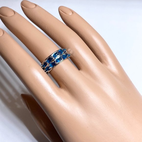 Silver Sapphire Blue Cubic Zirconia Anniversary Ring Size 7 Plated Simulated - Picture 7 of 10